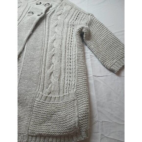Woolworths Chunky Cable Knit Button Collar WOOL Blend Womens, Size Large Cream - Picture 3 of 6